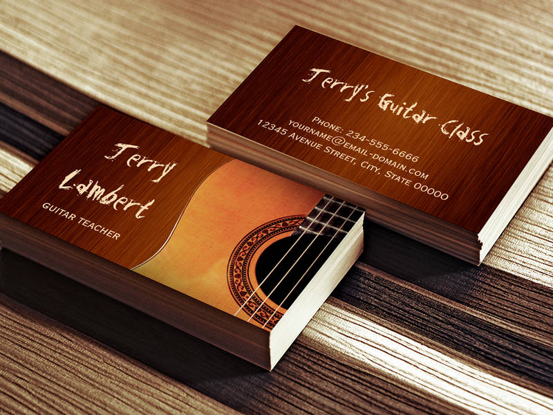 Customizable Guitarist Guitar Player Teacher Stylish Wood Look Business Card Templates