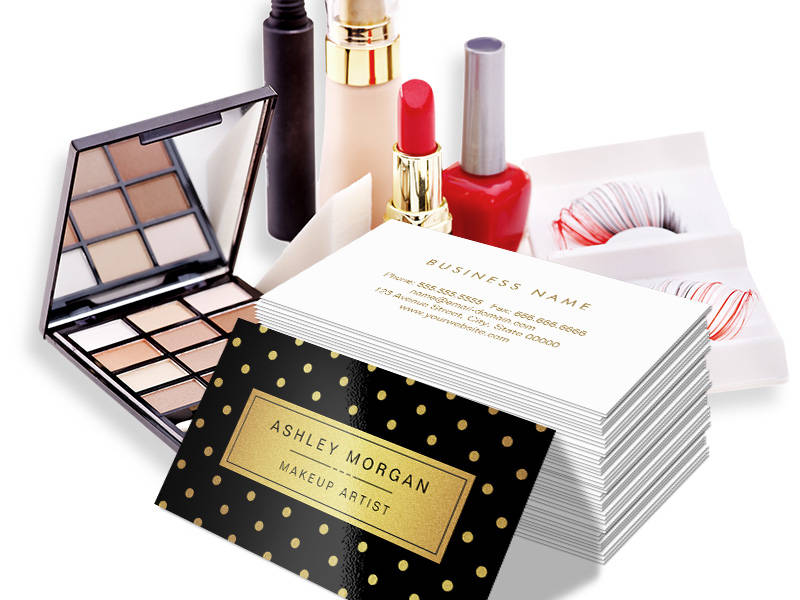 Customizable Makeup Artist - Black White Gold Dots Business Cards