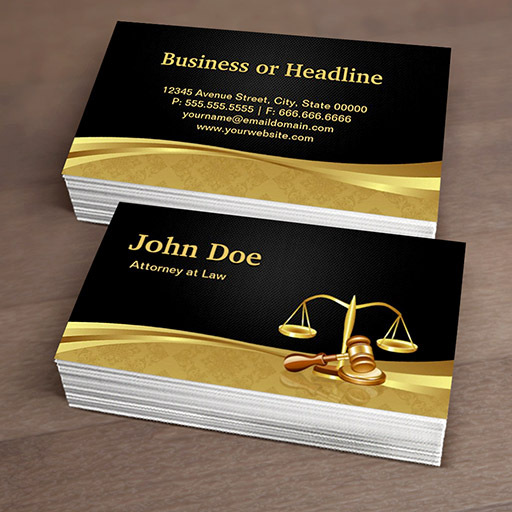 Customizable Attorney Lawyer Justice Elegant Black Gold Damask Business Cards