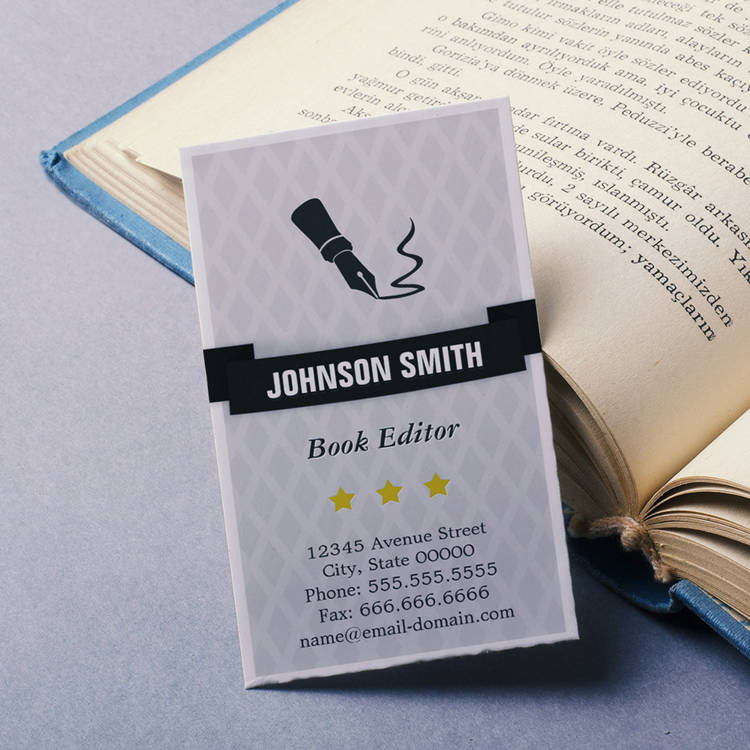 Customizable Book Editor Editing Service Pen Logo - Retro Style Business Cards