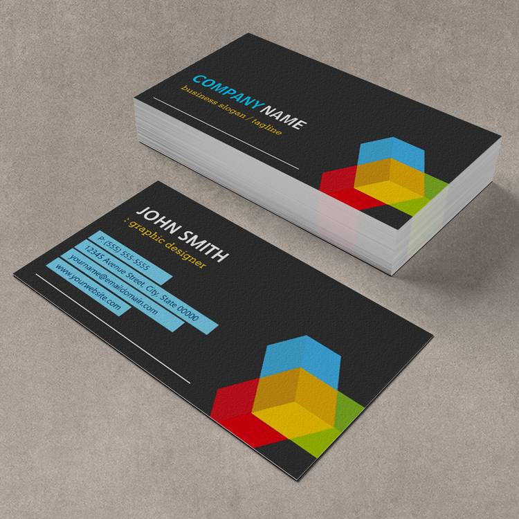 Customizable Colorful 3D Cube Logo - Creative Modern Dark Business Card Template