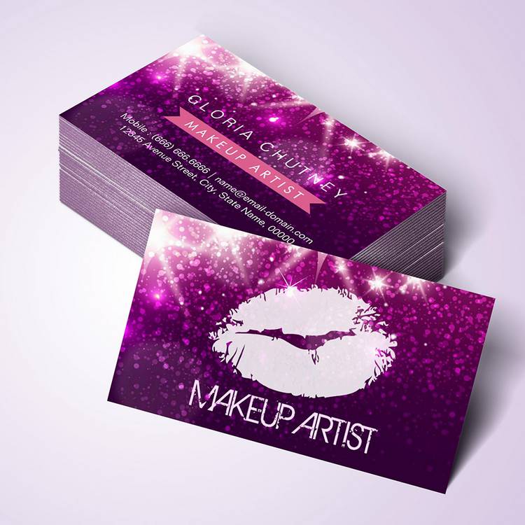 Customizable Cosmetology MakeUp Artist - Stylish Purple Glitter Business Card Templates