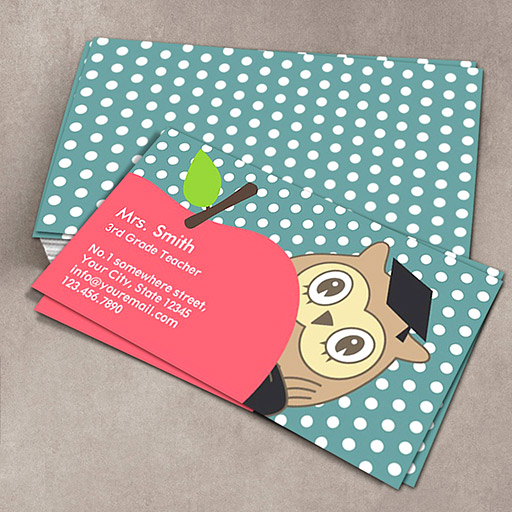 Customizable Cute Apple & Owl School Teacher Business Card