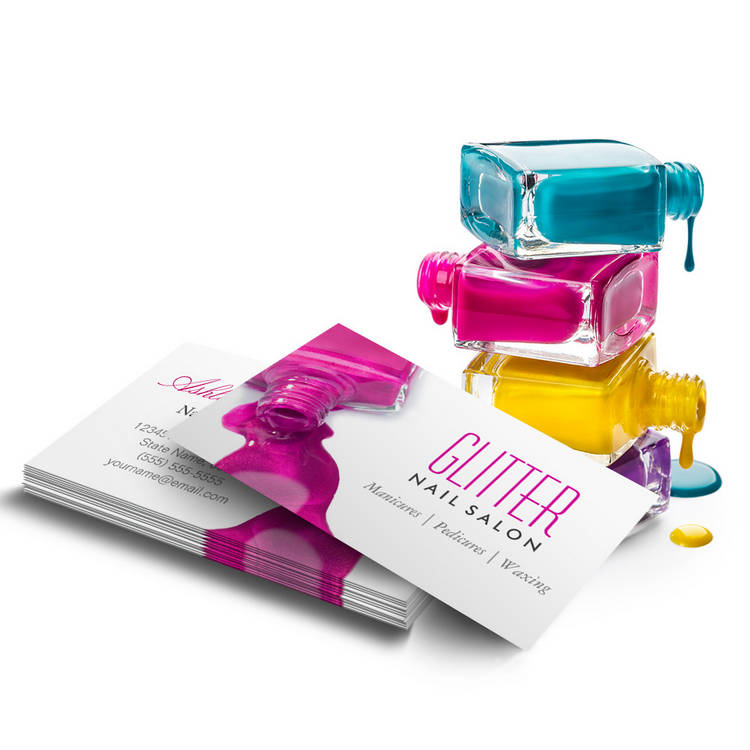 Customizable Glitter Nail Salon Manicure - Pink Beauty Stylish Business Card Template
