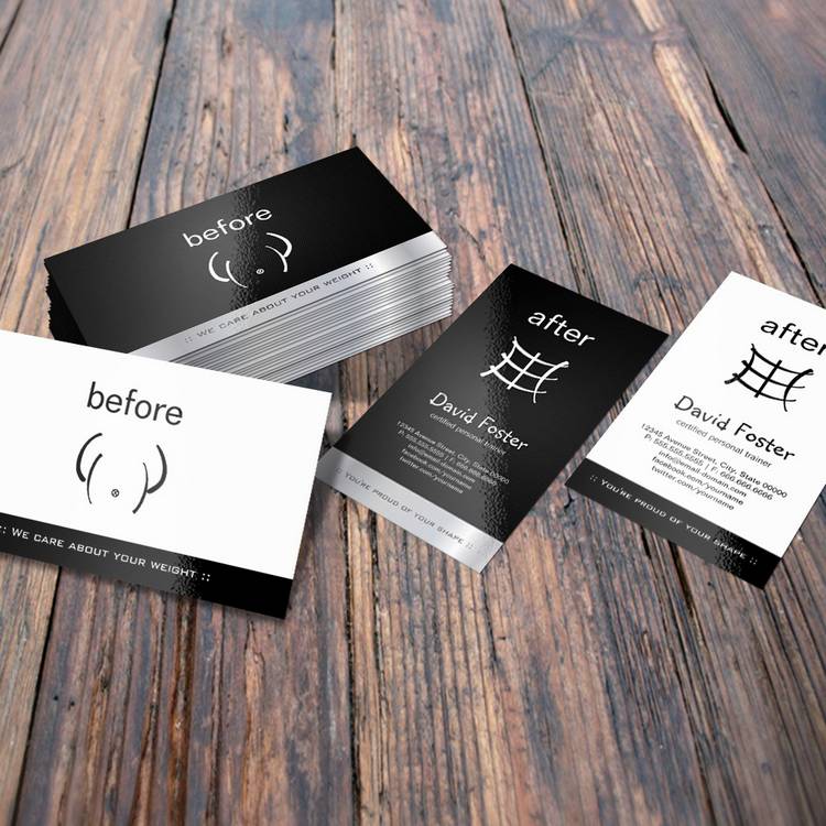 Customizable Gym Fitness Before and After Personal Trainer Business Card