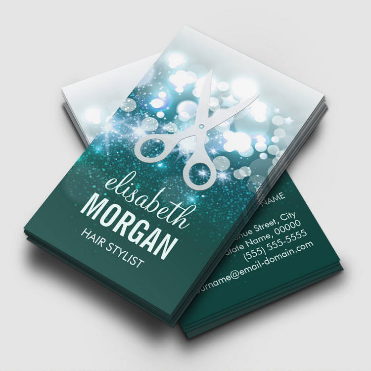 Customizable HairStylist Teal Turquoise Glamour Glitter Sparkle Pack Of Standard Business Cards