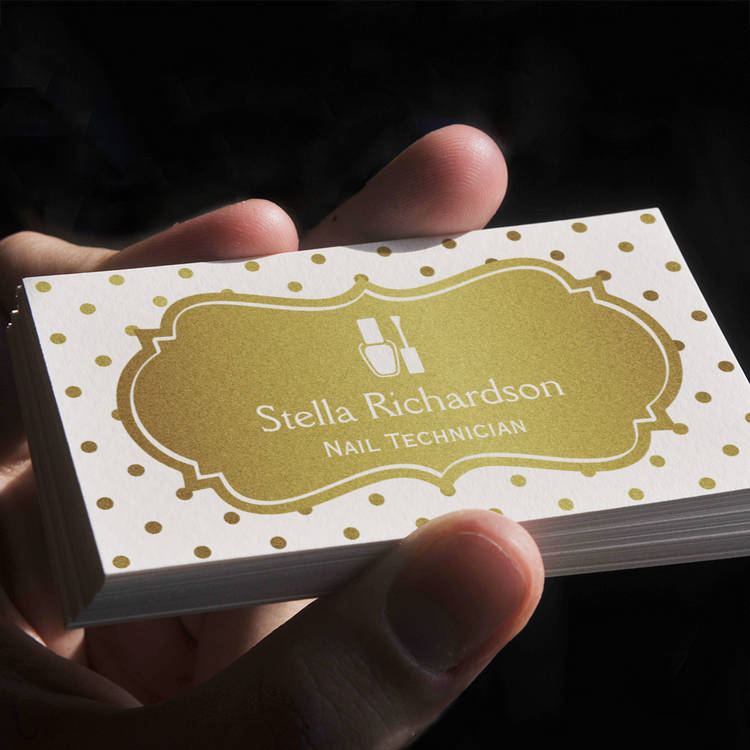 Customizable Nail Technician Manicurist - Chic White Gold Dots Business Card Template