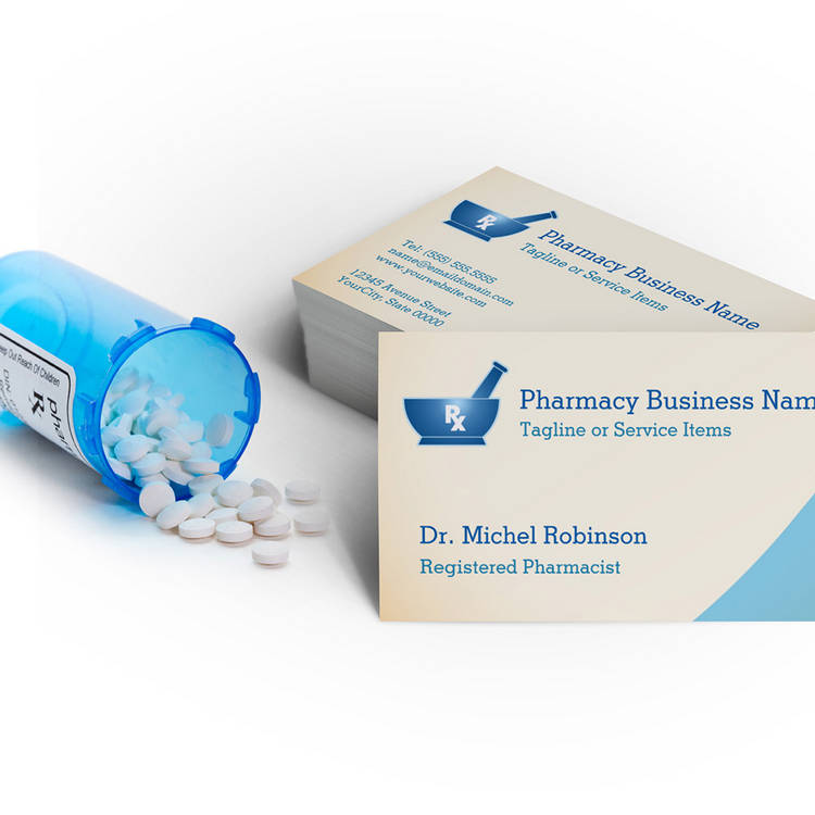 Customizable Pharmacy Mortar Pestle Logo Chemist - Cream Blue Business Cards