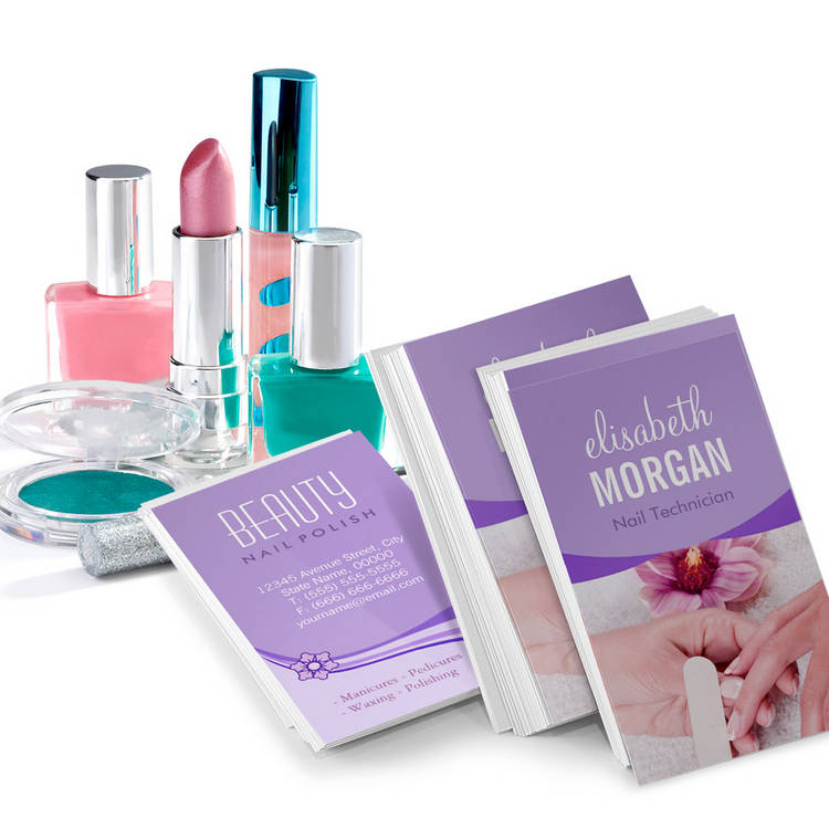 Customizable Stylish Purple Floral Nail Salon Manicure SPA Business Card Templates