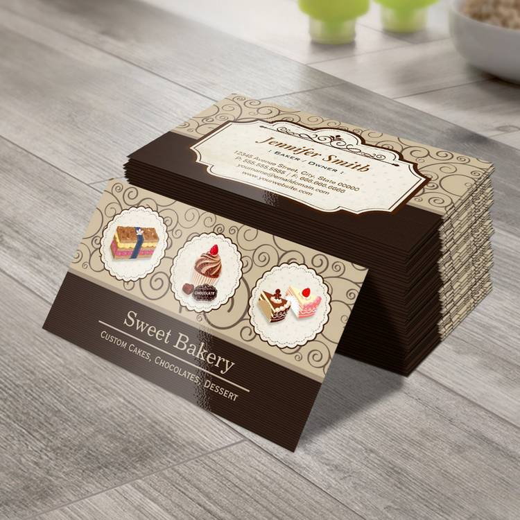 Customizable Sweet Bakery Store Custom Cakes Chocolates Dessert Business Card