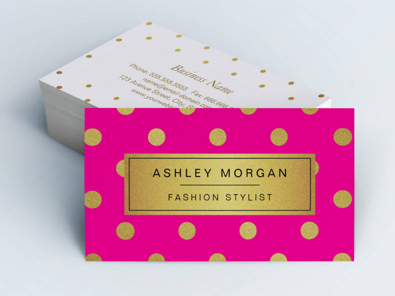 Customizable Gold Glitter Polka Dots - Stylish Beauty Pink Business Card Templates