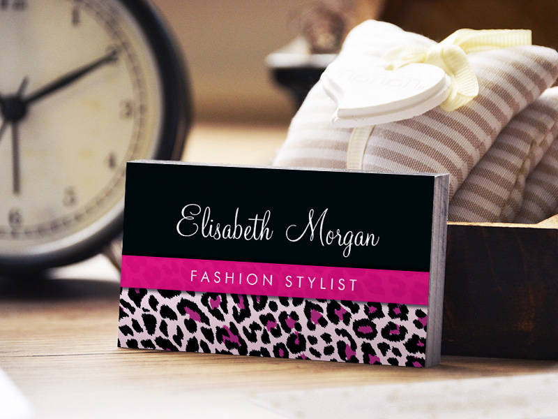 Customizable Stylish Pink Leopard Print Girly Ribbon Networking Business Card Template