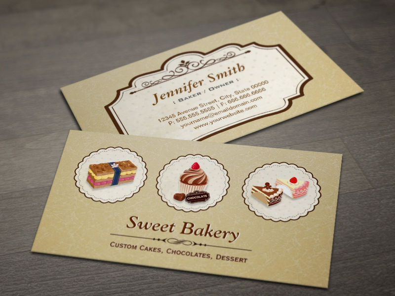 Customizable Sweet Bakery Store Custom Cakes Chocolates Dessert Business Card Templates