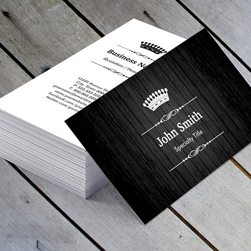 Customizable Black Wood Grain Royal Crown Double Sided Business Card Template