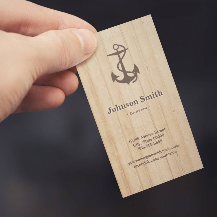 Customizable Captain - Nautical Anchor Wood Business Card