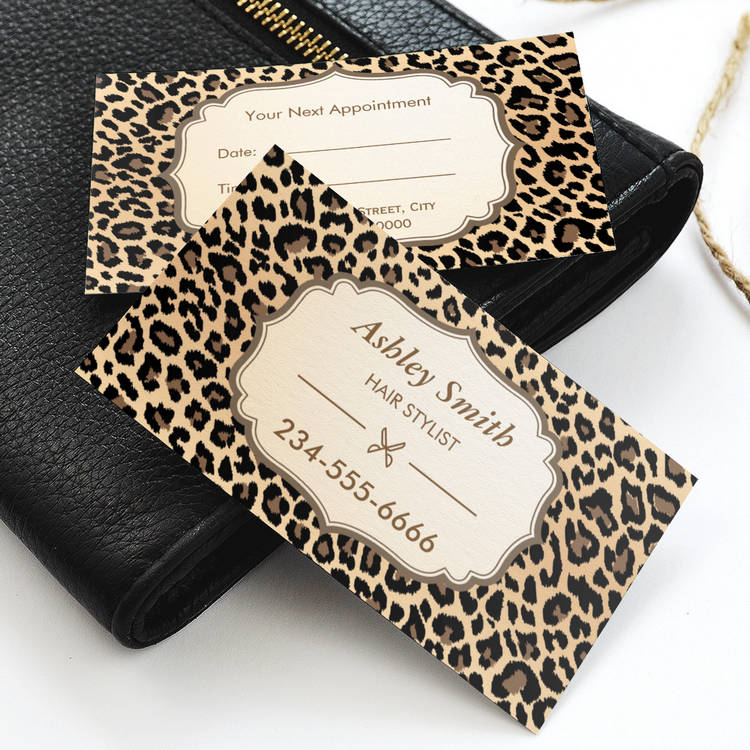 Customizable Classy Leopard Print Hair Stylist Appointment Card Business Card