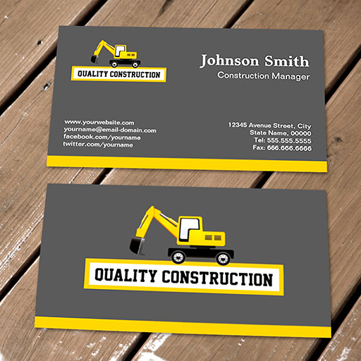 Customizable Construction Manager - Yellow Excavator Business Card Templates