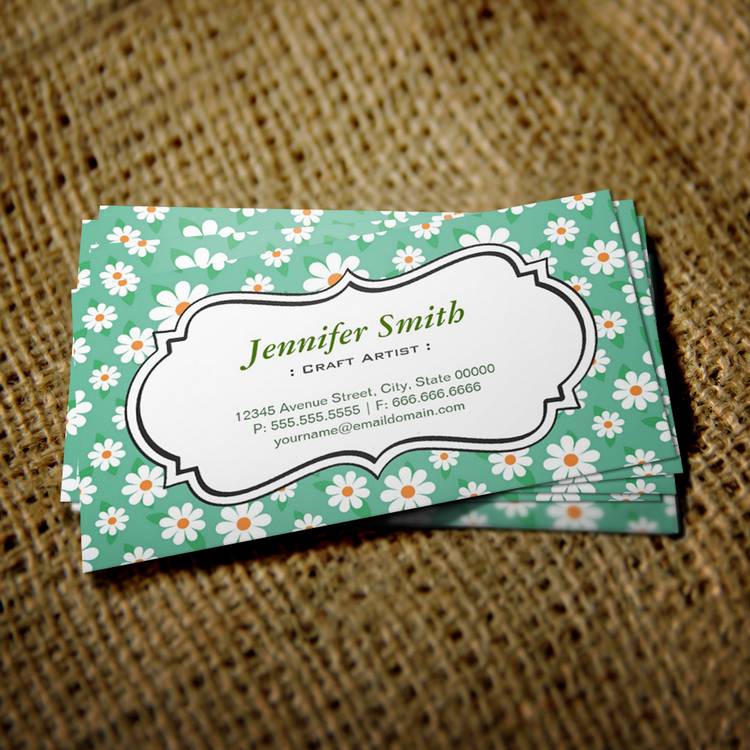 Customizable Craft Artist - Elegant Green Daisy Business Cards
