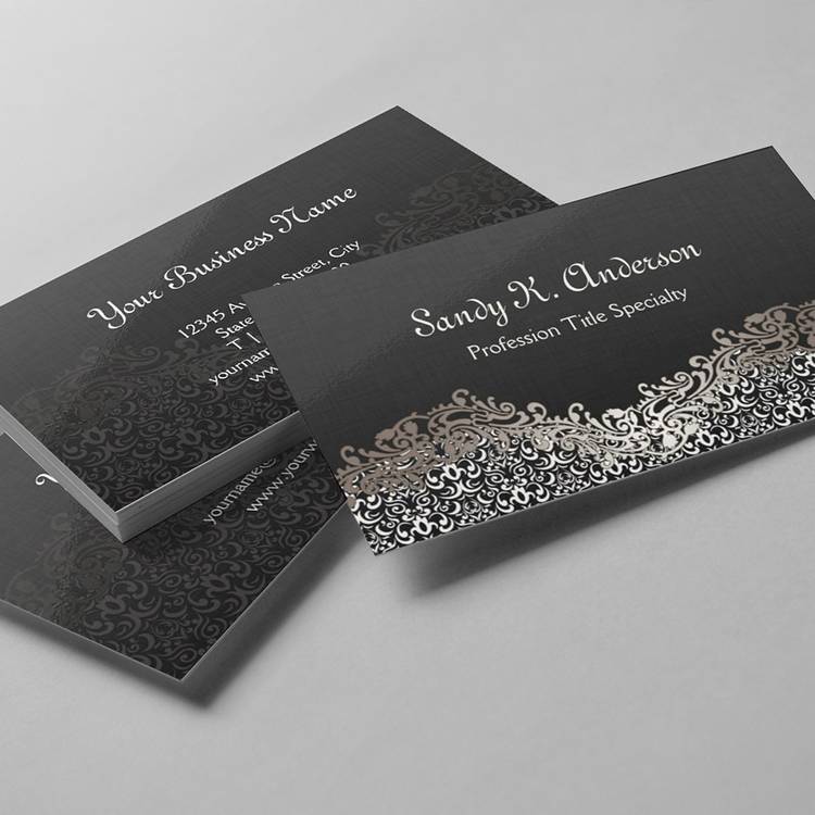 Customizable Elegant Floral Silver Damask Lace Business Card Templates