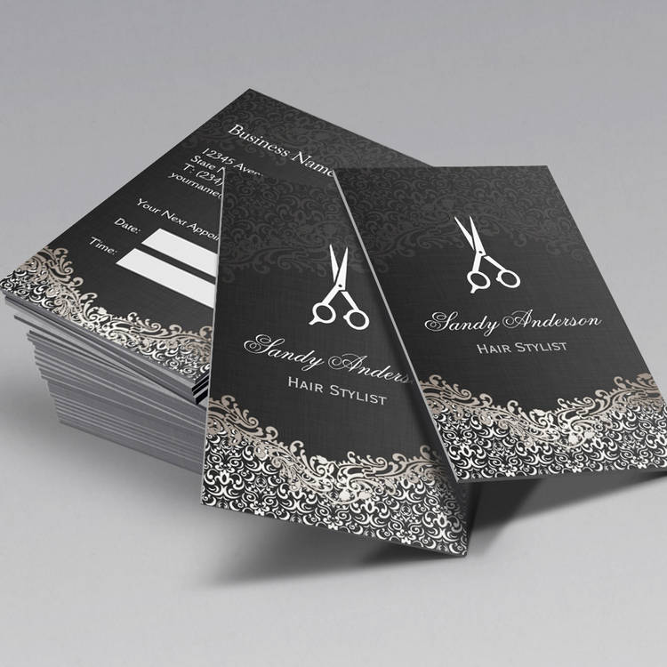 Customizable Elegant Silver Damask - Hair Stylist Appointment Business Card Template