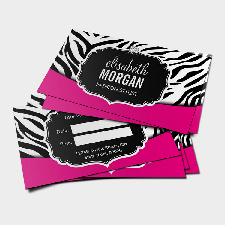 Customizable Fashionable Pink Black Zebra Print Appointment Business Card
