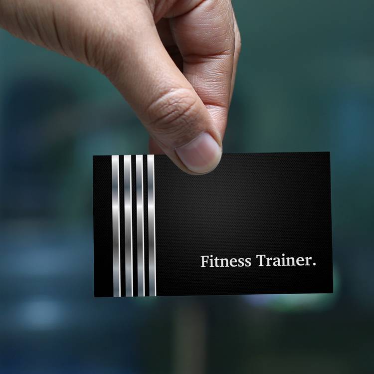 Customizable Fitness Trainer Professional Black Silver Business Card