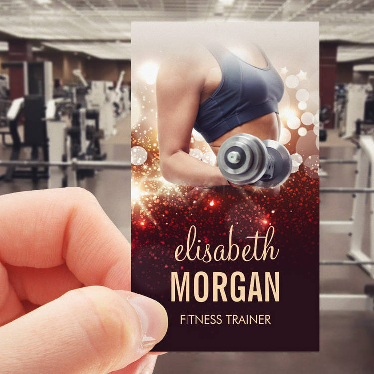Customizable Girl Fitness Trainer Dumbbell Gold Glitter Sparkle Pack Of Standard Business Cards