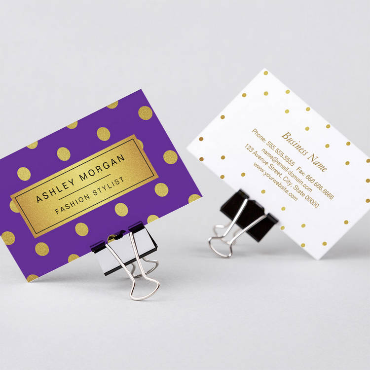 Customizable Gold Glitter Polka Dots - Girly Lavender Purple Business Card