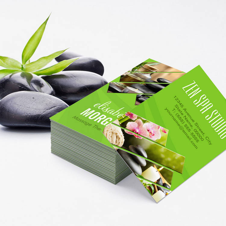 Customizable Green Chic Zen Spa Wellness Massage Therapist Business Cards