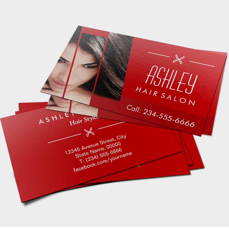 Customizable Hair Salon Beauty Lounge Classy Red White Scissors Business Card Templates