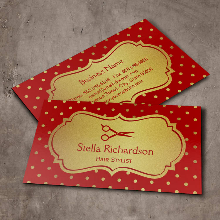 Customizable Hair Stylist - Eye Catching Hot Red Gold Dots Business Card