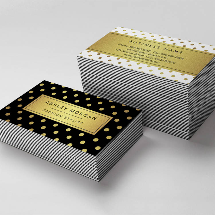 Customizable Luxury Black and Gold Glitter Polka Dots Business Cards