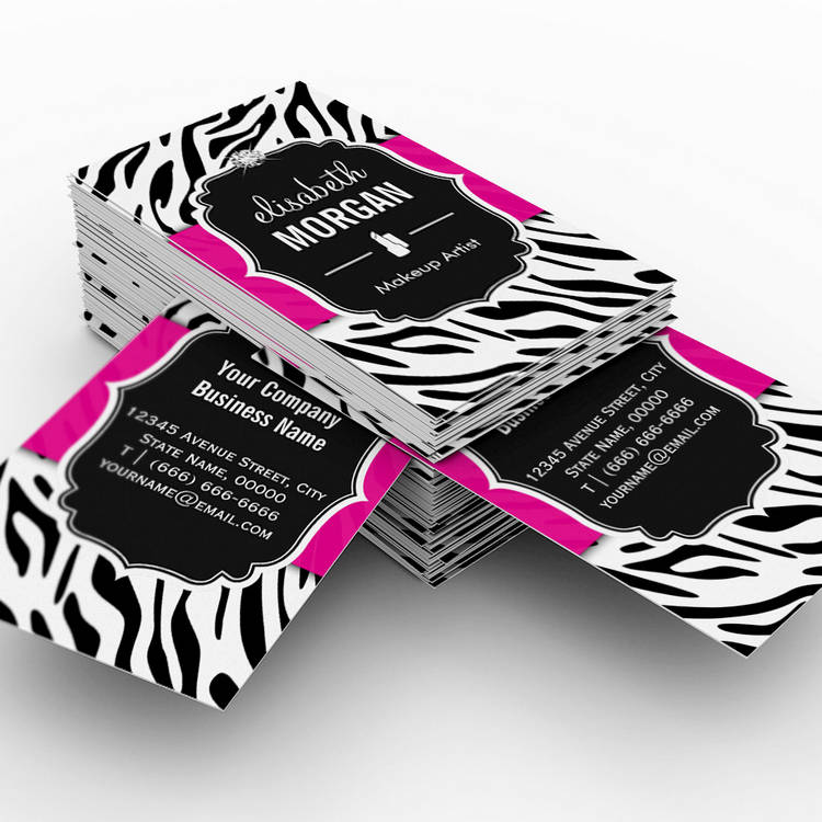 Customizable Makeup Artist - Classy Black Pink Zebra Print Business Card Templates