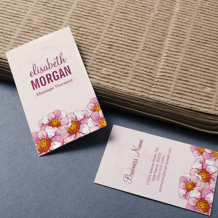 Customizable Massage Therapist - Pink Boutique Flowers Business Card