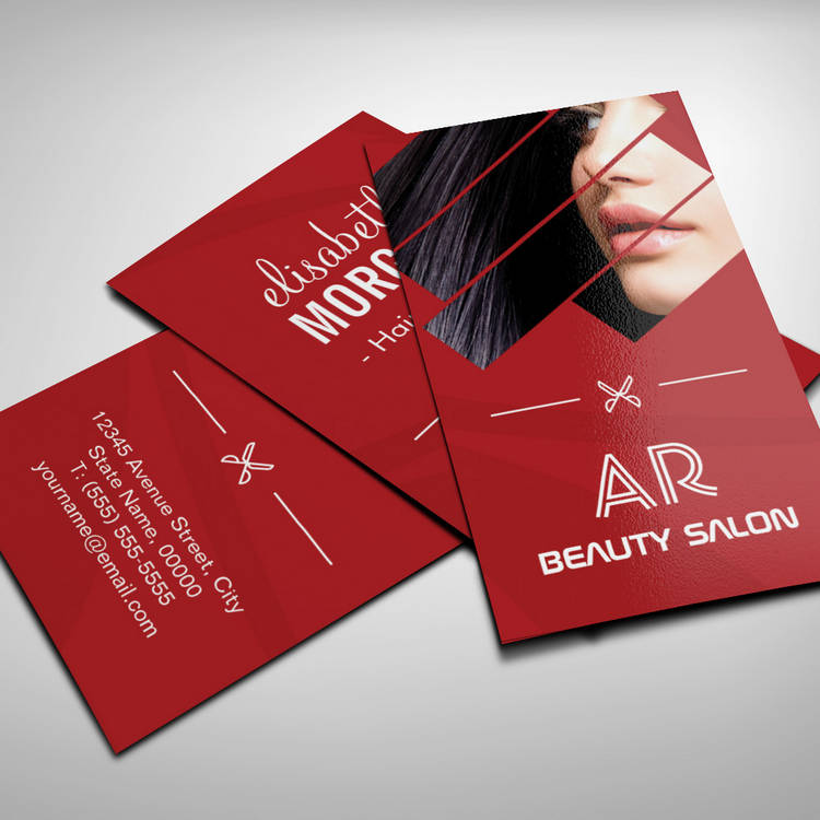 Customizable Modern Hot Red Hair Salon Scissors Beauty Monogram Business Cards