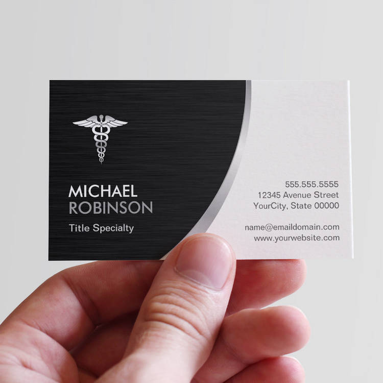 Customizable Professional Medical Caduceus Logo Modern Stylish Business Cards