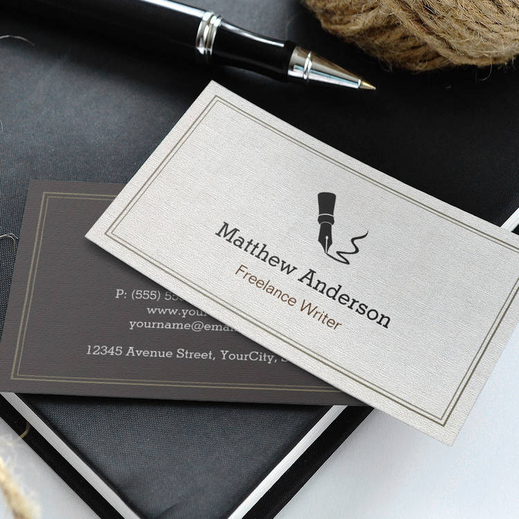 Customizable Professional Writer Editor Author - Beige Linen Business Card Templates