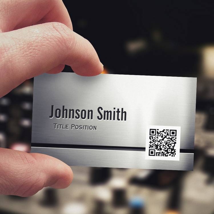 Customizable QR Code and Stainless Steel - Brushed Metal Look Business Cards