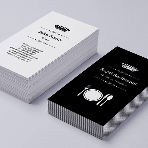 Customizable Royal Restaurant - Elegant Modern Black White Business Card Templates