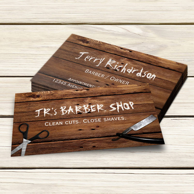 Customizable Rustic Country Barber Shop Scissors and Razor Business Card