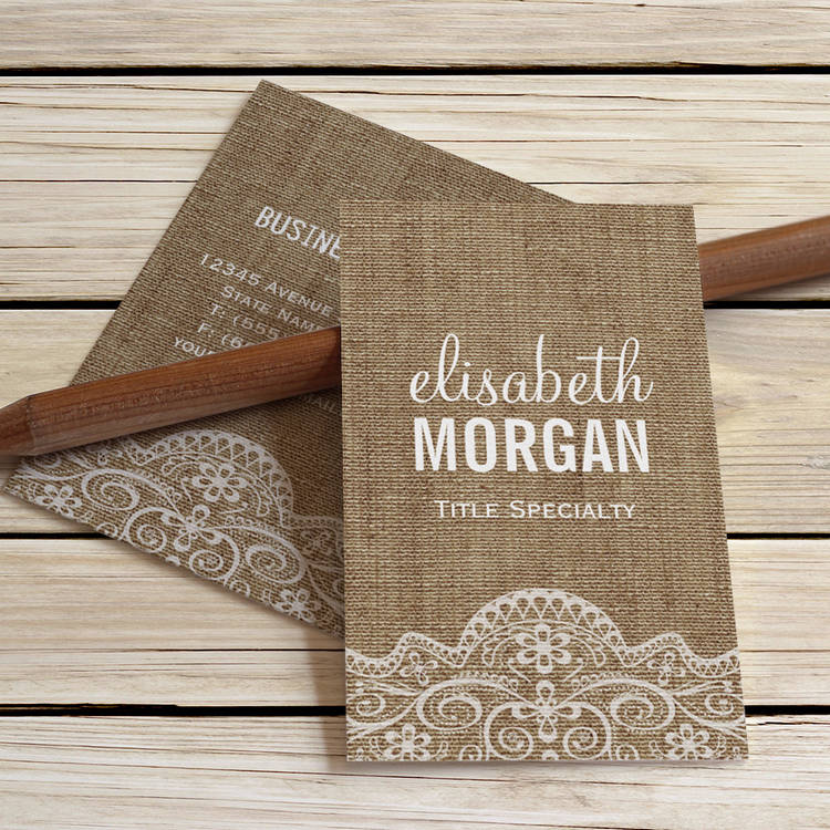 Customizable Shabby Burlap with Elegant Lace - Retro Rustic Business Cards