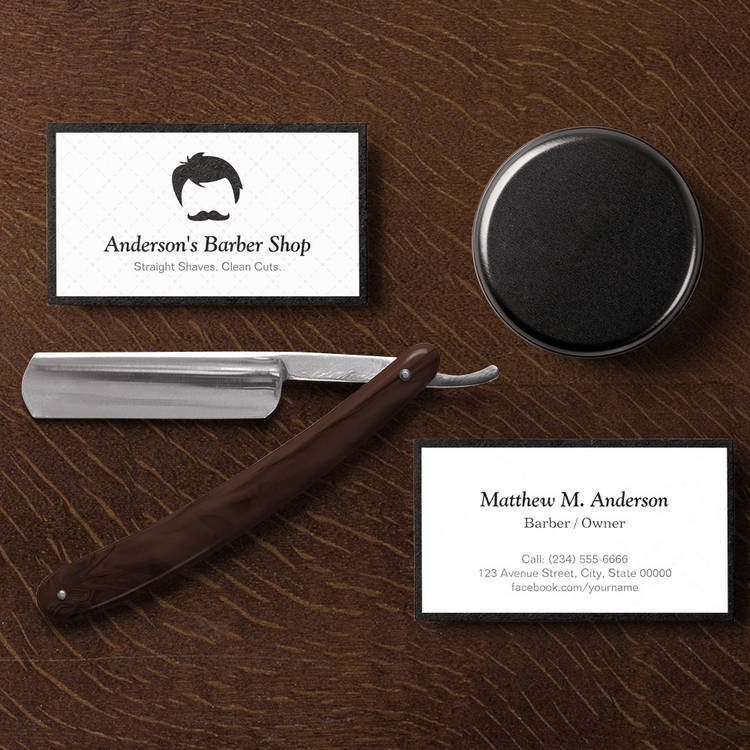 Customizable Simple Elegant Barber Shop Logo Modern Black White Business Card