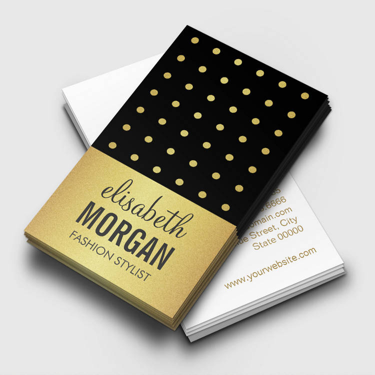 Customizable Stylish Black and Gold Dots Grid - Fashion Stylist Business Card