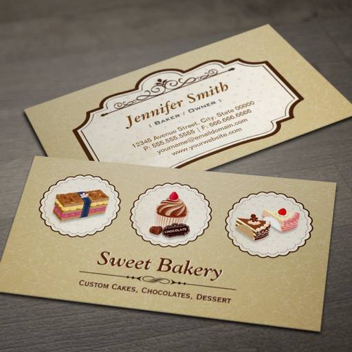 Customizable Sweet Bakery Store Custom Cakes Chocolates Dessert Business Card Templates