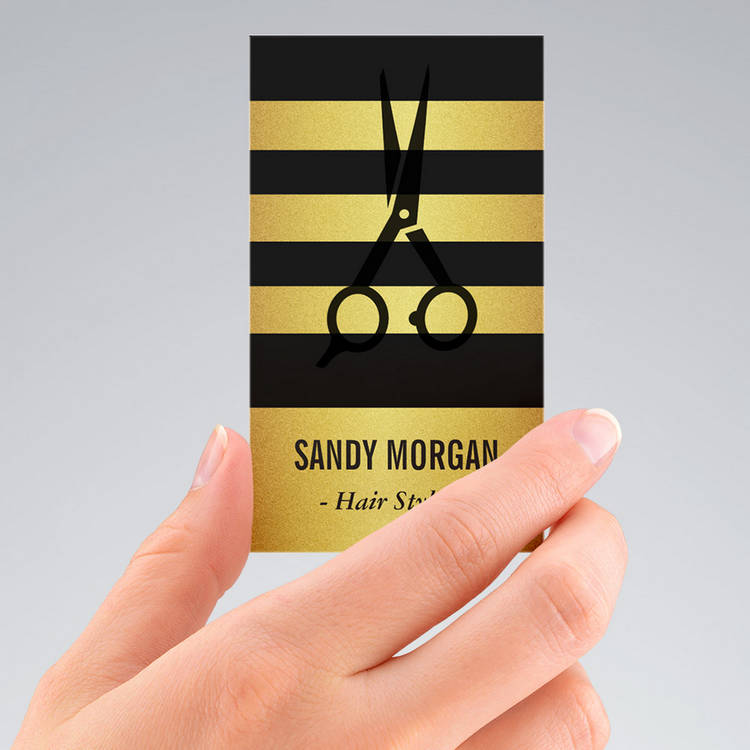 Customizable Trendy Gold Glitter Stripes Design - Hair Stylist Business Card