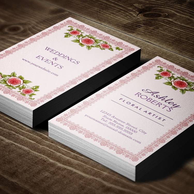 Customizable Vintage Elegant Pink Red Roses Frame - Chic Business Card Templates
